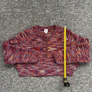 BDG Urban Outfitters Harlow Henley Striped Colorful Knit Crop Cardigan Sweater